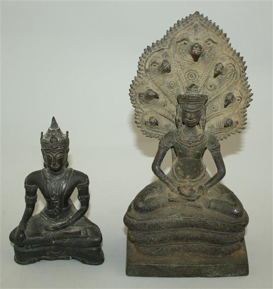 A Ceylonese bronze figure of Buddha and a similar Thai figure, 19th century or earlier, 15.5cm